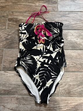 Trina Turk Halter Black & White Tropical One-Piece Swimsuit size 4?